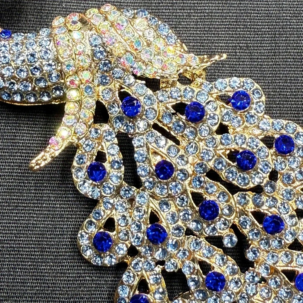 Vintage Style Peacock Bird Blue Rhinestone Crystal Cyan Bird Brooch Pin Pendant